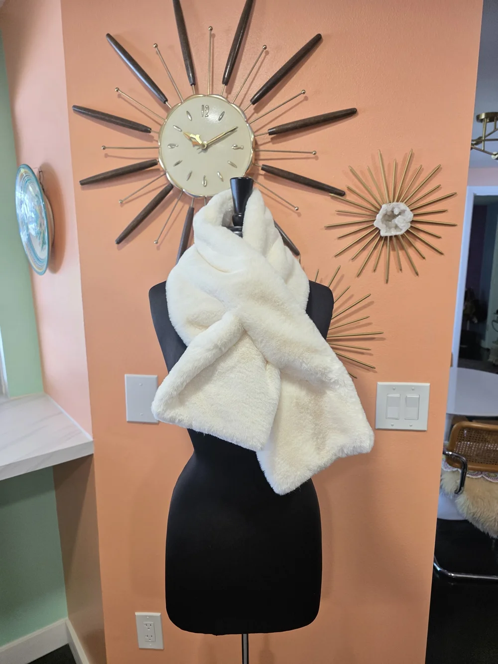 Apparis Cream Faux Fur Wrap Scarf Mobwife Boho Chic Winter Cozy Babe